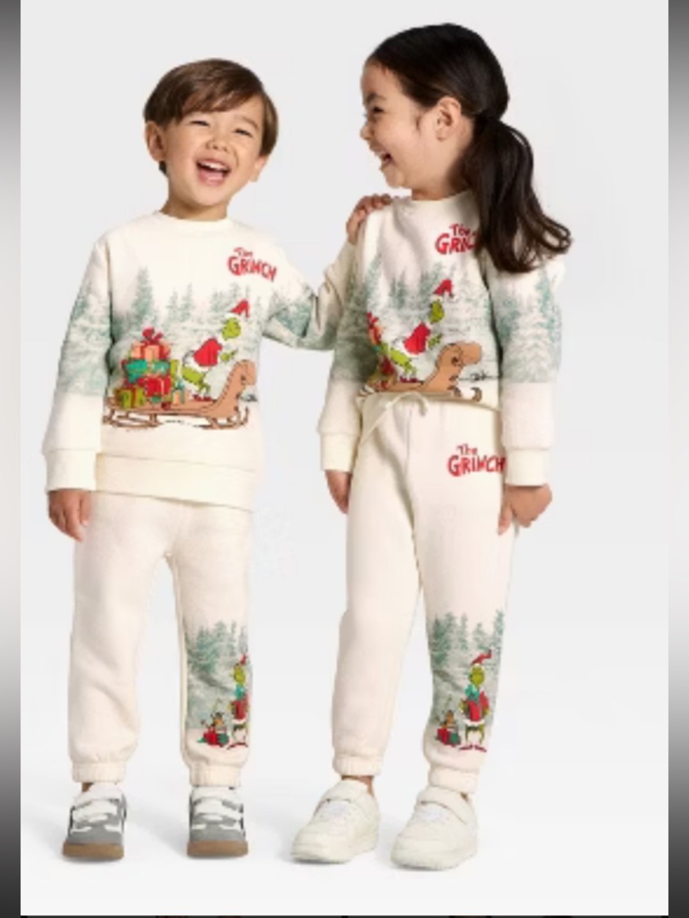 NEW The Grinch Kids Matching Set - Cream Holiday Sweater & Joggers